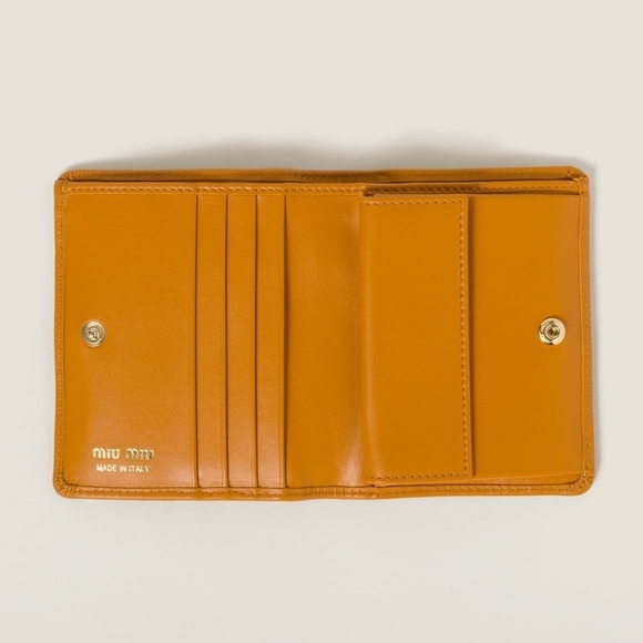 MIU MIU Soft Padded Leather Fold Wallet Orange - Picture 2 of 4